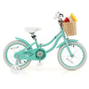 16-inch kids bike in green with training wheels, adjustable seat, and front basket for toys and snacks.