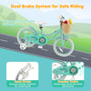 16-inch kids bike in green with training wheels, adjustable seat, and hand brake for safe riding and fun adventures.