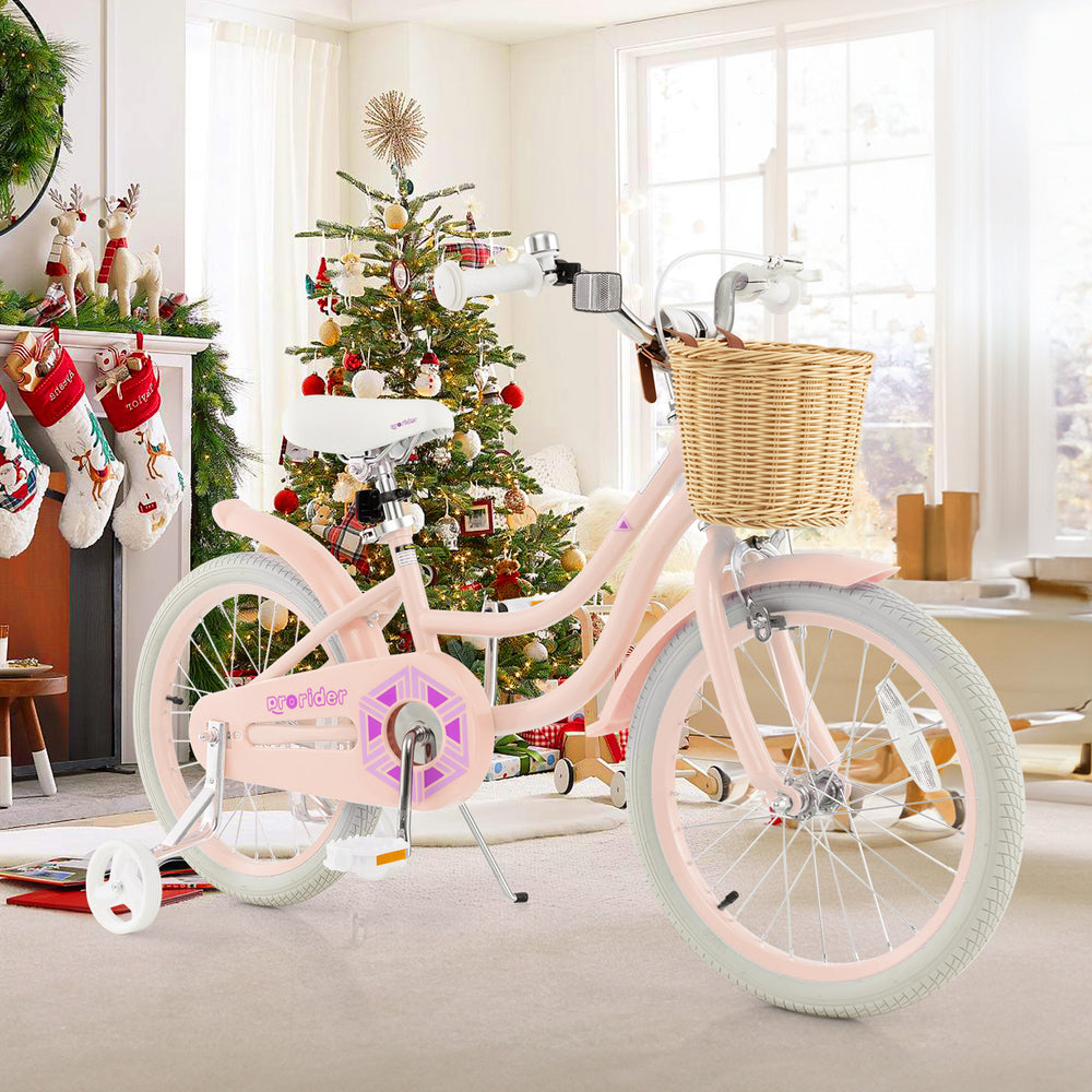 18-Inch Kids Bike with Training Wheels and Adjustable Handlebar Seat-Pink - Gallery View 1 of 9