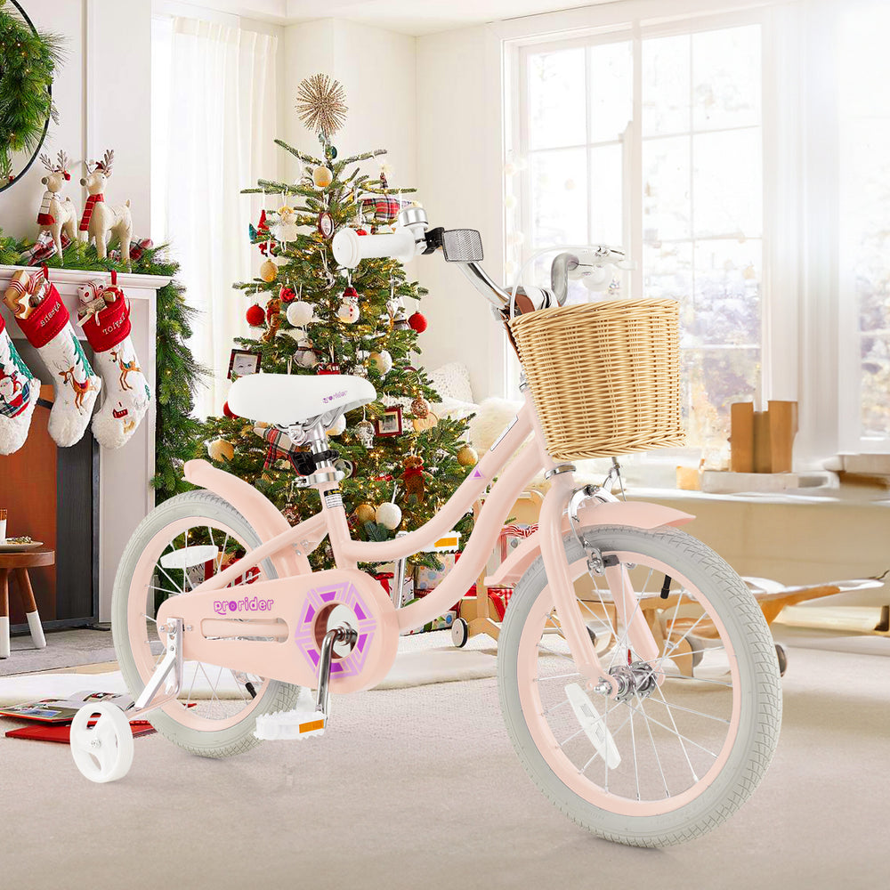 16-Inch Kids Bike with Training Wheels and Adjustable Handlebar Seat-Pink - Gallery View 1 of 9