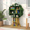 Tree-shaped green kids bookcase with open shelves for toy storage, suitable for ages 3 to 12, perfect for playrooms.