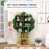 Green kids bookcase shelf with tree design, 53" height, open storage for toys and books, perfect for children's rooms.