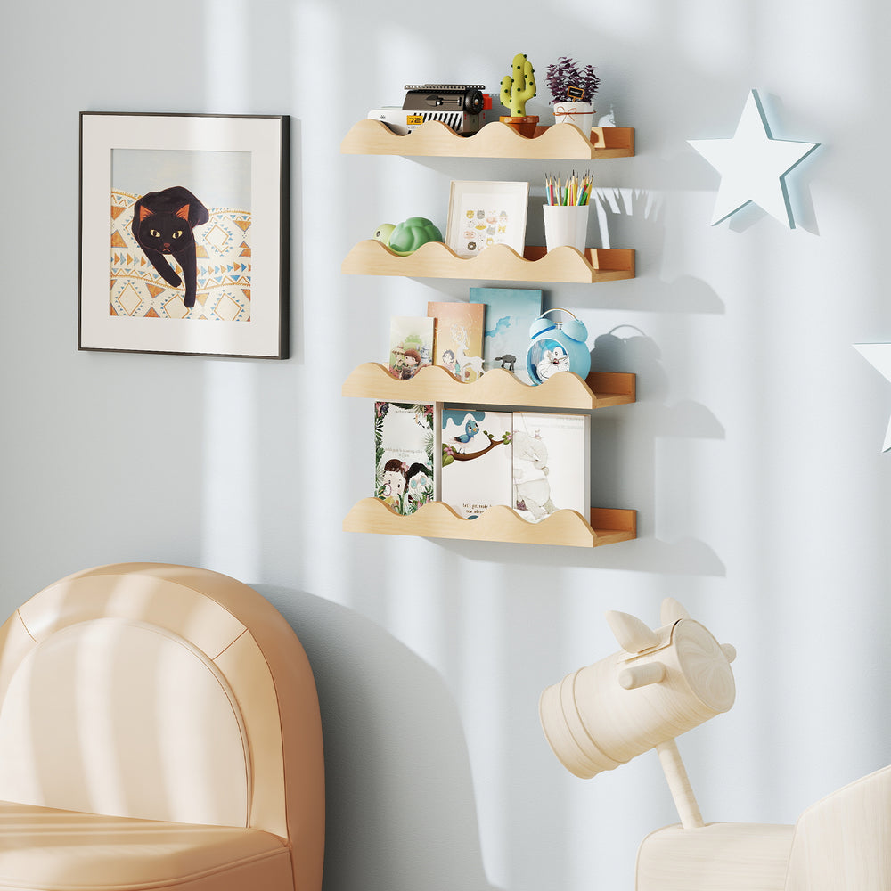 16 Inch Kids Bookshelf Set of 4 Floating Nursery Book Shelves for Decoration Book Toy Storage-Natural - Gallery View 1 of 10