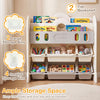 Kids bookshelf and toy storage organizer with 2 large and 4 small removable bins, perfect for playrooms and nurseries.