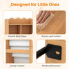 Kids bookshelf with 5 fabric pockets and sturdy crossbar, designed for easy access and organization of children's books and toys.
