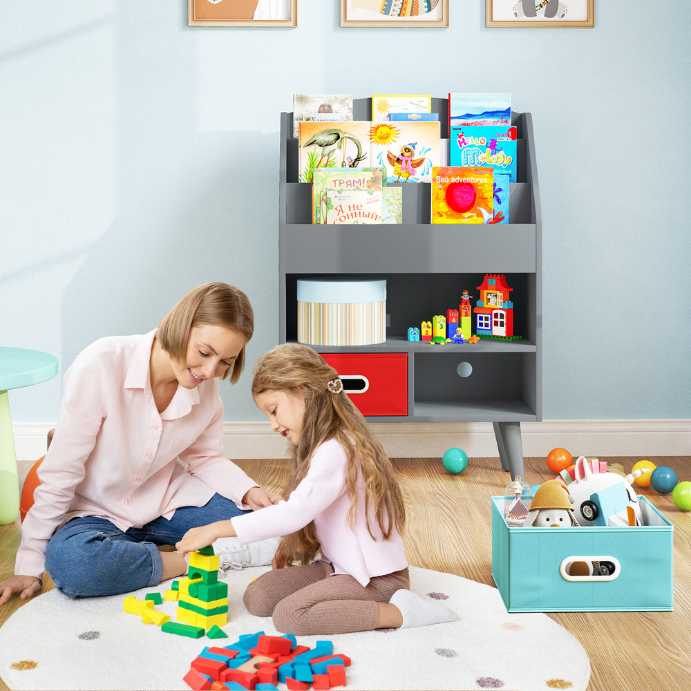 Kids Bookshelf with Open Compartment for Toddlers 3+ Years Old-Gray - Gallery View 1 of 8