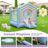 Kids bounce house with slide and basketball rim, made of tear-proof 840D PVC, perfect for outdoor fun.