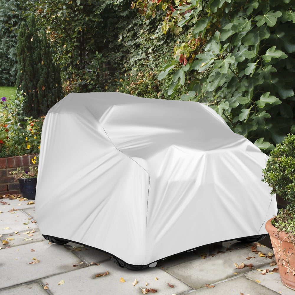 Kids car cover for power ride-on toy, made of weather-resistant silver coated polyester, fits various sizes, includes.