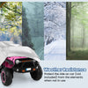 Kids car cover for power ride-on toy, weather-resistant silver polyester, fits various sizes, includes storage bag.