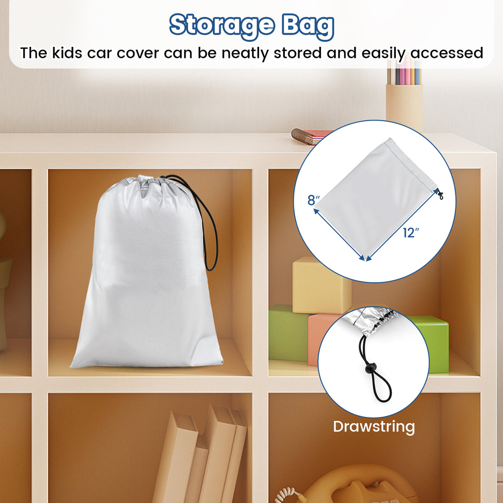 Kids car cover storage bag in white, 8"x12", designed for easy access and neat storage of outdoor toys.