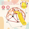 Kids climbing dome with slide, orange rust-resistant steel frame, 8ft height, perfect for garden play and motor skill.