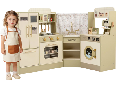Costway Kids Corner Play Kitchen Set Faucet Dishwasher Stoves 50078327 New