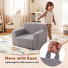 Kids couch in gray teddy fleece with carry handle, designed for comfort and easy movement for toddlers.