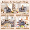 Gray kids couch with wide backrest and armrests, perfect for playrooms, daycare, and cozy seating for toddlers.