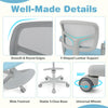 Kids desk chair featuring a mesh backrest, adjustable armrests, and universal wheels for comfortable study sessions.