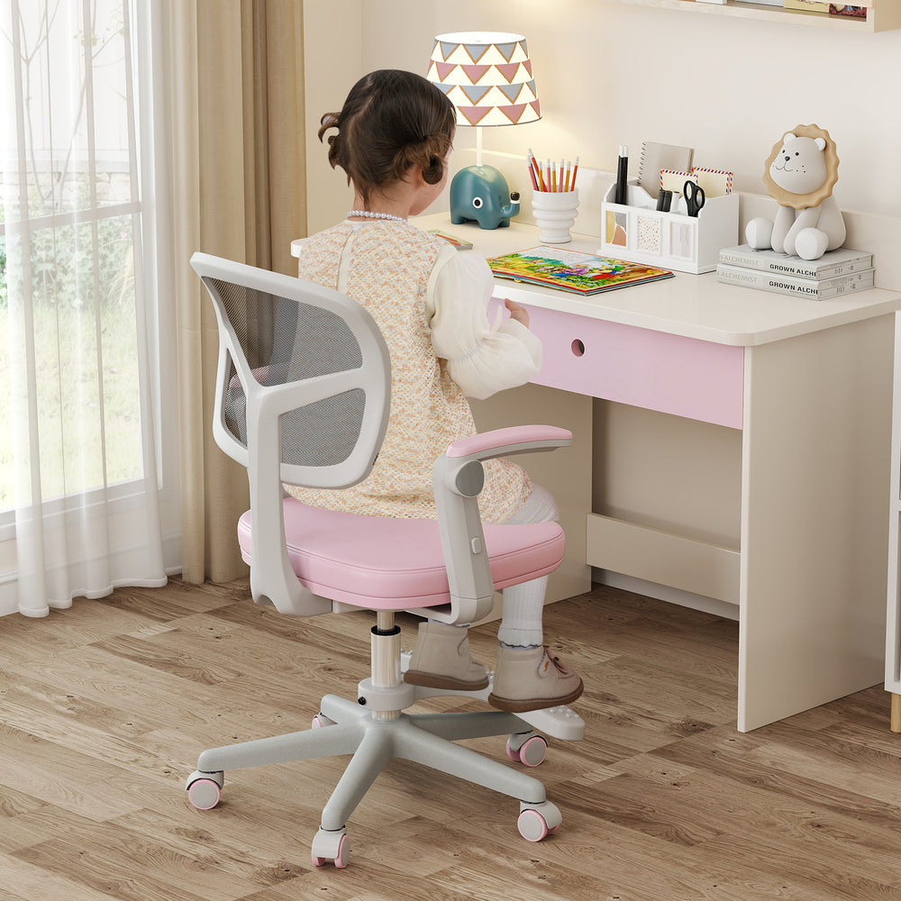 Kids Desk Chair Children Study Chair with Adjustable Height Armrest and Footrest-Pink - Gallery View 1 of 11