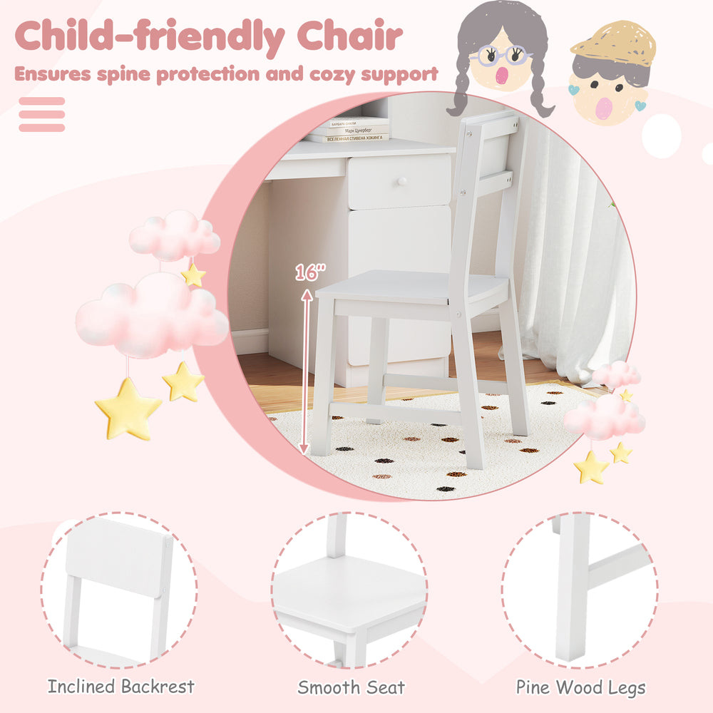 Child-friendly chair with inclined backrest and smooth seat, made of solid wood, ideal for kids' study or playroom.