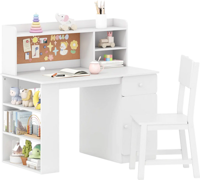 Costway Kids Desk & Chair Set w/ Hutch 3-Layer Side Shelf 925618347 New