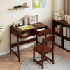 Kids Desk and Chair Set with Storage Drawer and Hutch-Brown - Gallery View 1 of 10