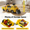Kids digger ride-on truck with shovel, under-seat storage, and detachable trailer for indoor and outdoor play.
