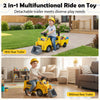 Kids digger ride on truck with detachable trailer, shovel, and under-seat compartment for versatile indoor and outdoor.
