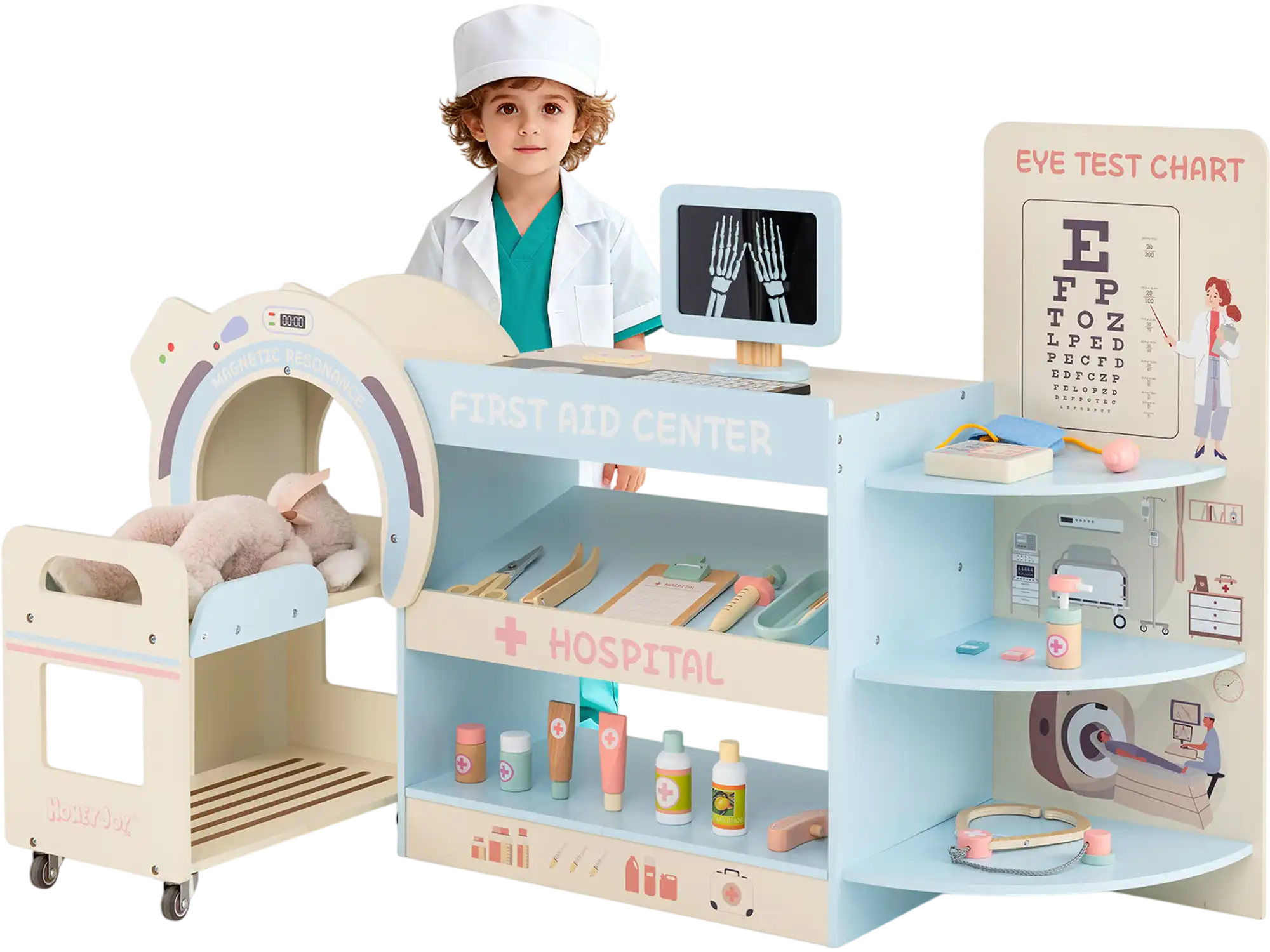 Costway Kids Wooden Doctor Play Set Pretend Hospital Office CT Machine 48342330 New