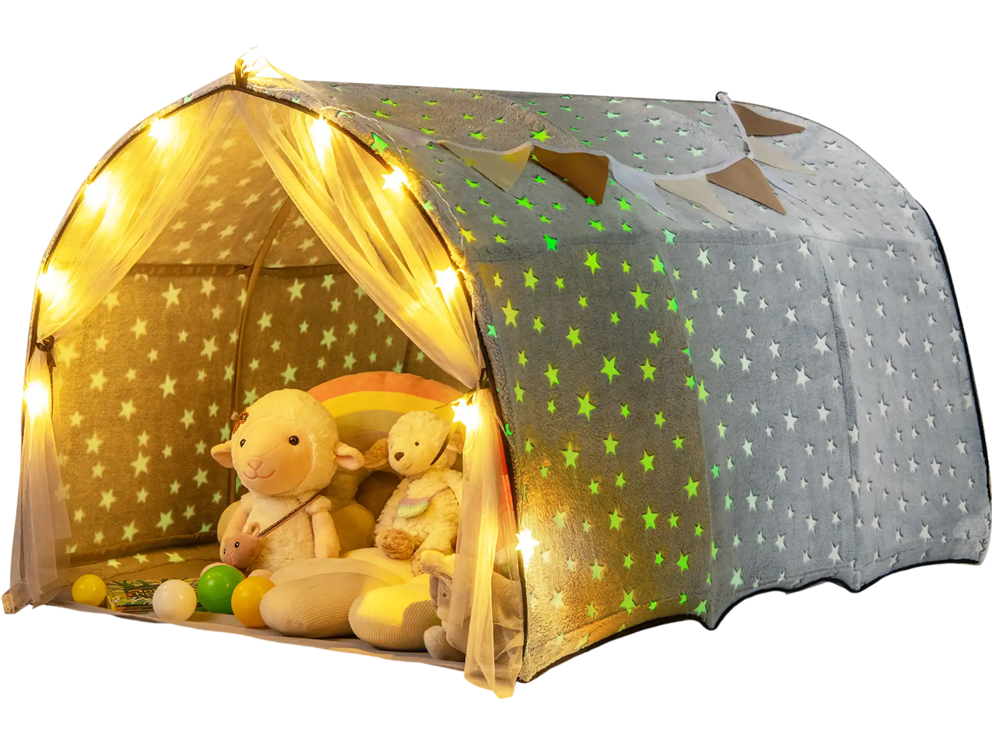 Costway Kids Twin Bunk Bed Dream Tent Glow-in-the-Dark Stars Lights 692483517 New