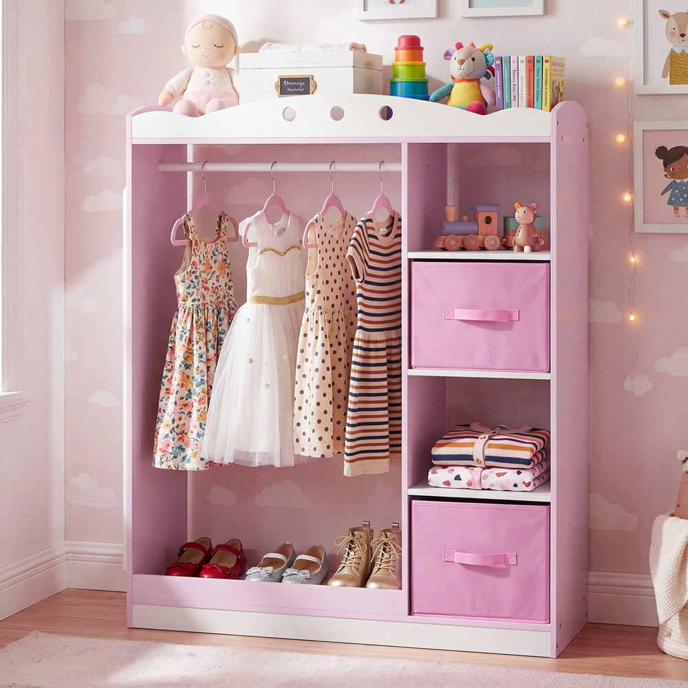 Kids Dress Up Storage with Full Length Mirror and Open Shelves-Pink - Gallery View 1 of 10