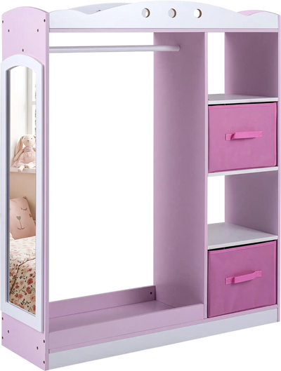 Costway Kids Dress Up Storage Closet Full Length Mirror Open Shelves 96123359 New