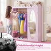 Kids dress up storage in pink with a full-length mirror, featuring ample storage and a child-friendly height of 42 inches.