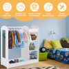 Kids dress up storage in white with mirror, featuring ample storage space and kid-safe design for organizing clothes.