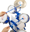Kids drum set in blue with detachable drums and cymbal, designed for educational musical play and easy assembly.