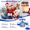 Kids drum set in blue with 5 detachable drums and cymbal, promoting auditory development and hand-eye coordination.