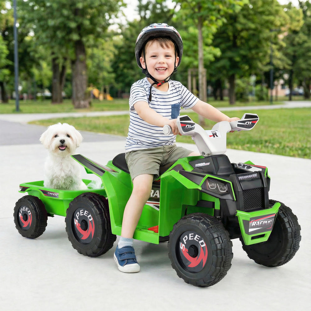 6V Kids Electric ATV Quad Car with Detachable Trailer-Green - Gallery View 1 of 11