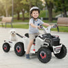 Kids electric ATV quad car in white with detachable trailer, perfect for outdoor fun and promoting motor skills.