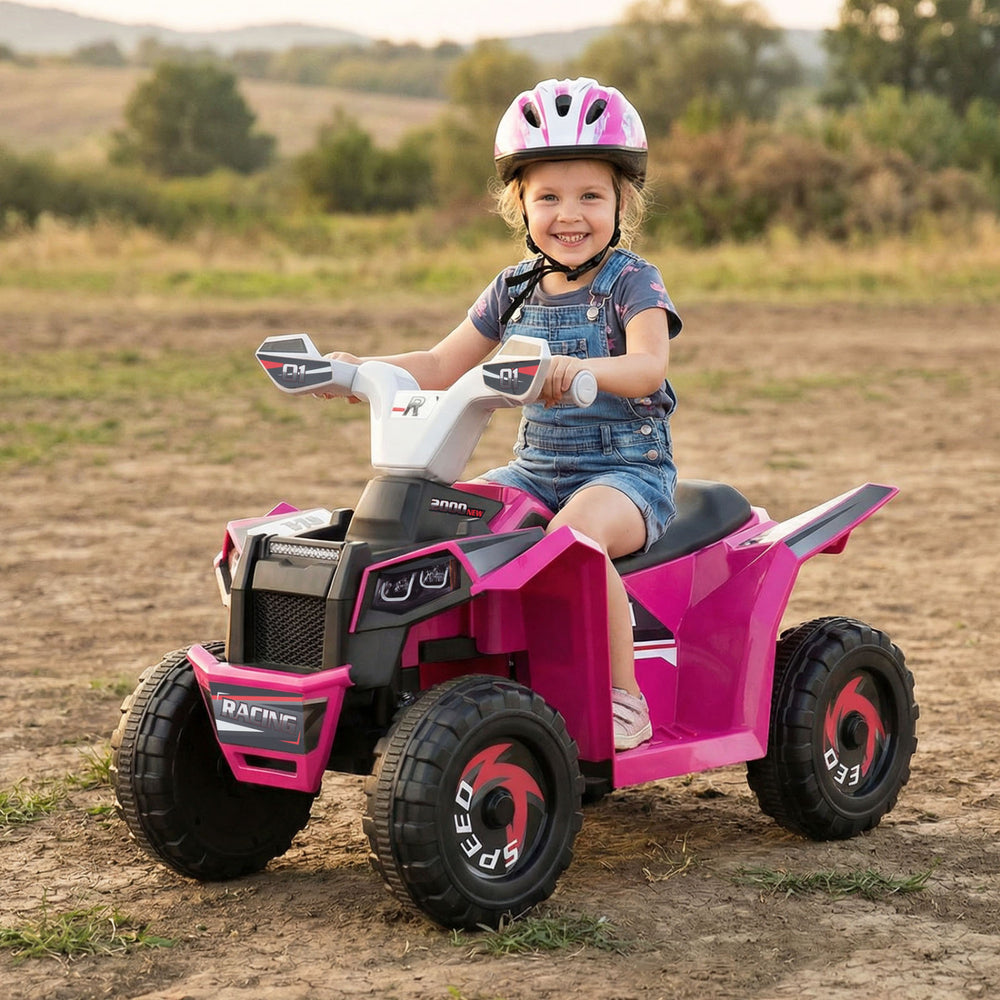 6V Kids Electric ATV Quad Car with Detachable Trailer-Rose Red - Gallery View 1 of 11