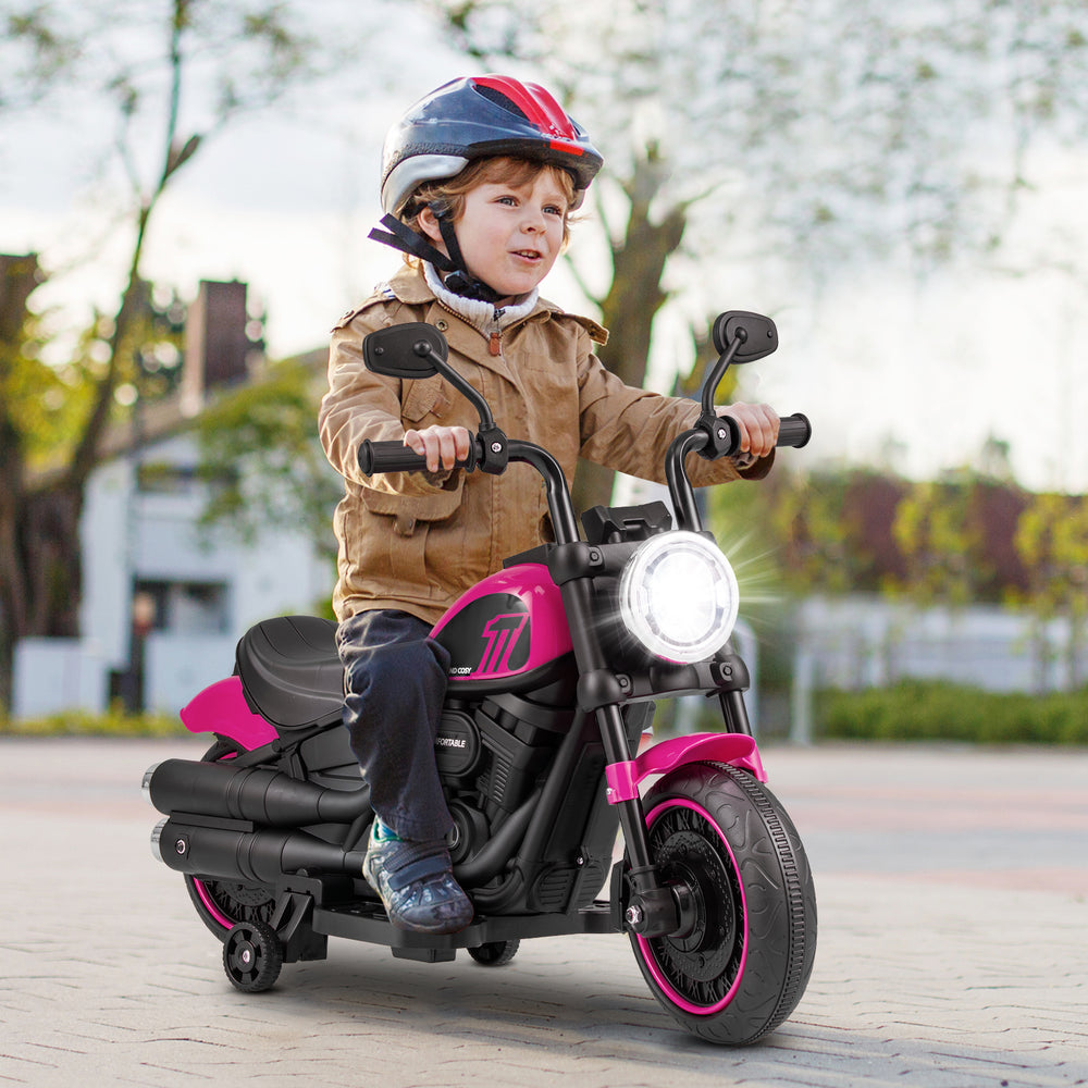 Kids Electric Motorcycle with Training Wheels and LED Headlights-Pink - Gallery View 1 of 13