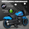 Kids electric motorcycle in blue with training wheels, LED headlights, and premium motor for fun outdoor rides.