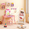 Kids full-length mirror with 360-degree rotatable design, stable base, and bottom shelf for organized storage.