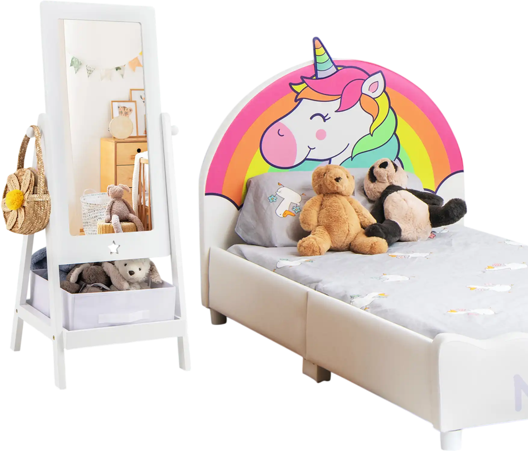 Costway Kids Full Length 360° Rotatable Dressing Mirror w/ Storage Bin White 58792314 New