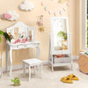 Kids 360-degree rotatable dressing mirror in white with storage bin, perfect for comfortable dressing and easy.