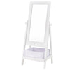 Kids full-length mirror with 360-degree rotation and storage bin, made of durable wood, perfect for dressing.
