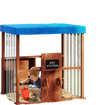 Kids Gas Station Playhouse in brown with waterproof canopy, gas refueling guns, and storage shelves for imaginative.