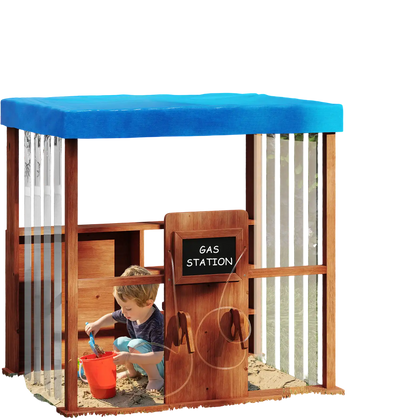 Costway Kids Gas Station Playhouse Brown 251764839 New