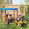 Kids Gas Station Playhouse in brown with gas refueling guns, chalkboards, and waterproof canopy for imaginative outdoor.