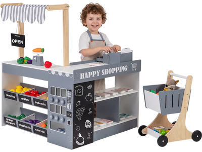 Costway Kids Wooden Grocery Store Playset Shopping Cart 48060176 New