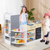 Kids grocery store playset with cash register, vending machine, and 13 toy food items for imaginative role play.