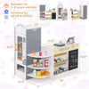 Kids grocery store playset with cash register, 13 toy foods, and chalkboard for imaginative role play and storage.