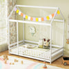 Twin Size Kids House Bed Wooden Floor Bed with Roof and Full-length Safety Guardrail-White - Gallery View 1 of 8
