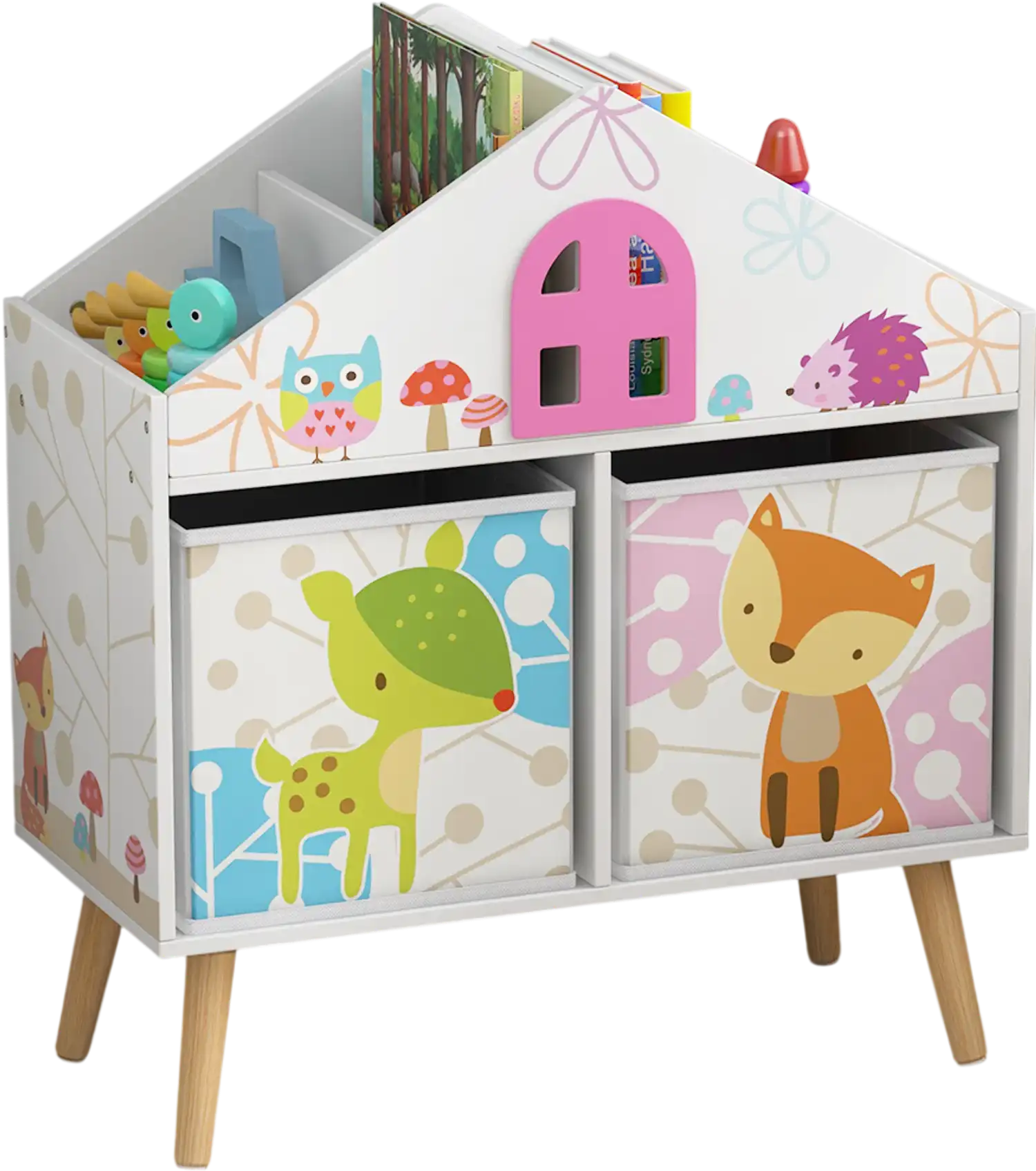 Costway Kids House-Shaped Bookshelf w/ 2 Storage Bins White 72319864 New